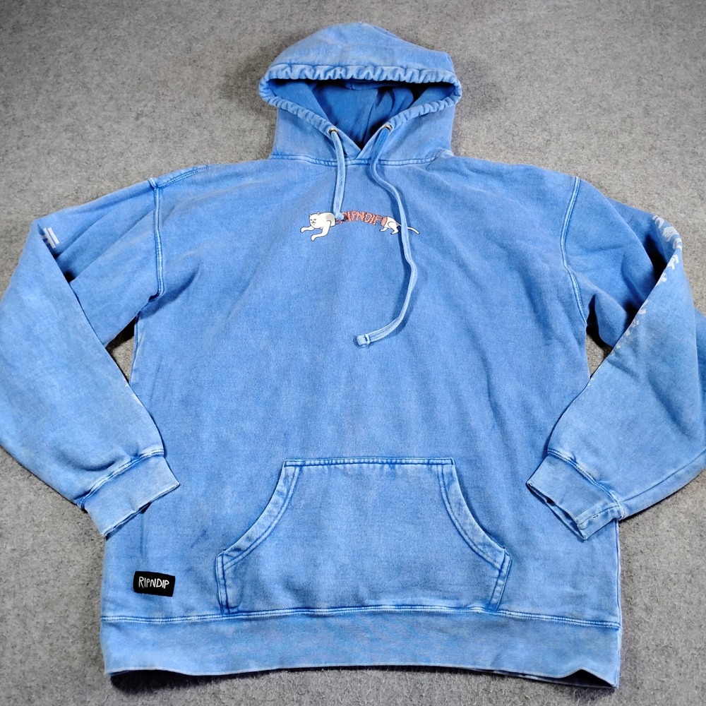 Ripndip Mens XL Blue Acid Wash Japanese Graphic Lord Nermal Hoodie